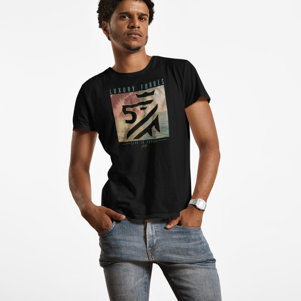 Short-Sleeve Mens Black Graphic T-shirt (Colors of the Ocean)